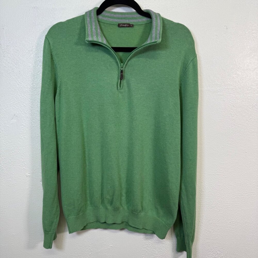 J. McLaughlin Men’s Green Quarter Zip Pullover Sweater Medium Cotton Preppy